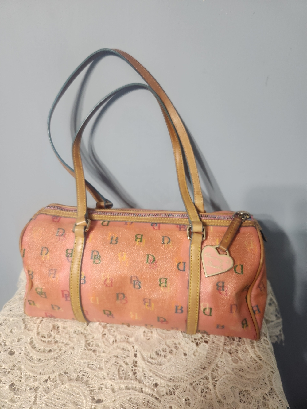 Y2K Dooney & Bourke Pink/Coral Barrel Purse. Medium Size. Little DB Monogram.